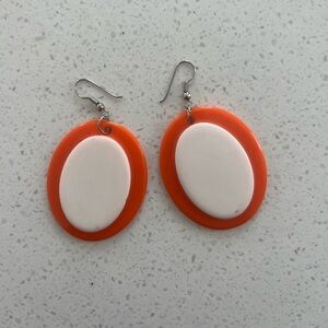 Orange and White Oval Earrings